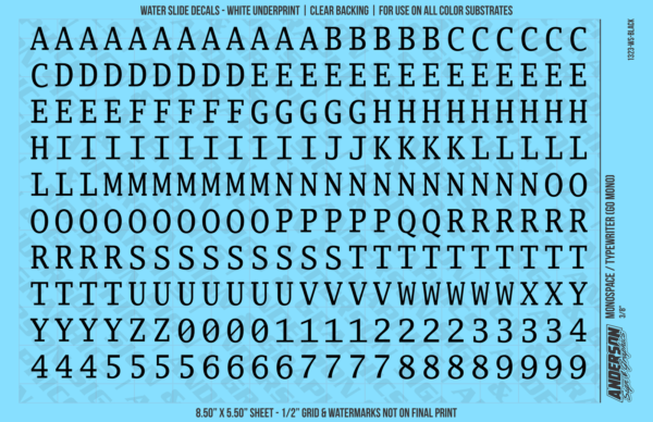 10-161.png ASG Waterslide Decals - Monospace / Typewriter Lettering Numbers 3/8"