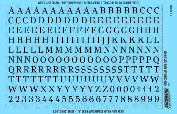 10-165.png ASG Waterslide Decals - High-Contrast Serif Lettering Numbers 3/8"