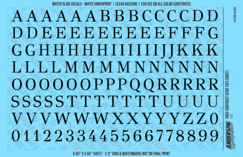 ASG Waterslide Decals - High-Contrast Serif Lettering Numbers 1/2"