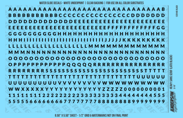 ASG Waterslide Decals - Heavy Sans Serif Lettering Numbers 3/16"