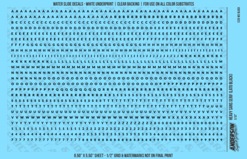 ASG Waterslide Decals - Heavy Sans Serif Lettering Numbers 3/32"