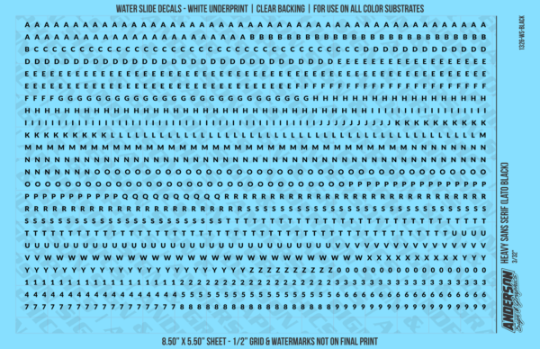 ASG Waterslide Decals - Heavy Sans Serif Lettering Numbers 3/32"