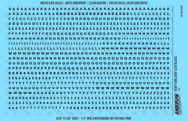 ASG Waterslide Decals - Heavy Sans Serif Lettering Numbers 1/8"