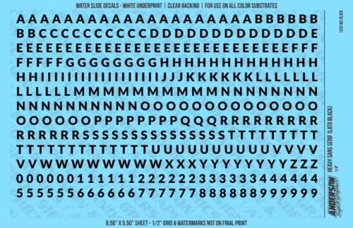 ASG Waterslide Decals - Heavy Sans Serif Lettering Numbers 1/4"
