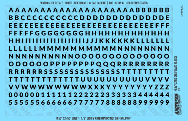 ASG Waterslide Decals - Heavy Sans Serif Lettering Numbers 1/4"