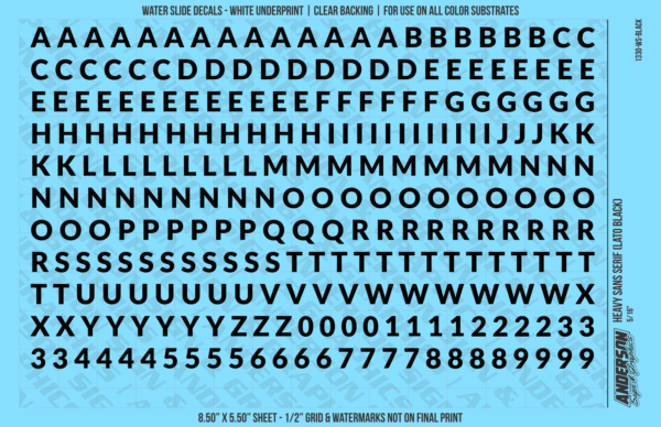 ASG Waterslide Decals - Heavy Sans Serif Lettering Numbers 5/16"