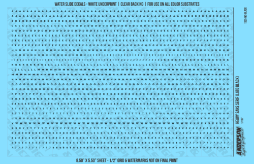 ASG Waterslide Decals - Heavy Sans Serif Lettering Numbers 1/16"