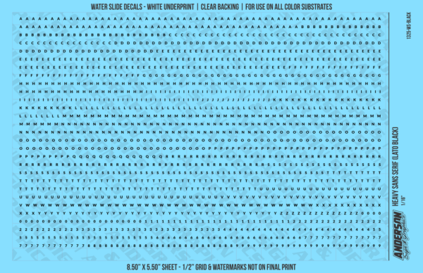 ASG Waterslide Decals - Heavy Sans Serif Lettering Numbers 1/16"