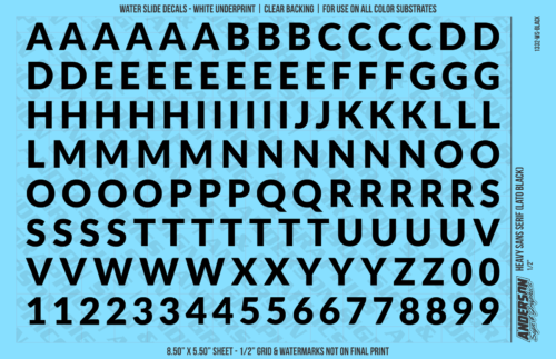 ASG Waterslide Decals - Heavy Sans Serif Lettering Numbers 1/2"