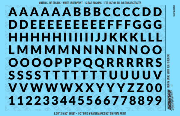 ASG Waterslide Decals - Heavy Sans Serif Lettering Numbers 1/2"