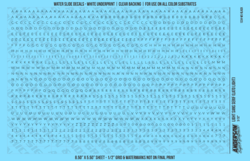 ASG Waterslide Decals - Light Sans Serif Lettering Numbers 3/32"