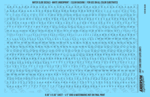 ASG Waterslide Decals - Light Sans Serif Lettering Numbers 1/8"