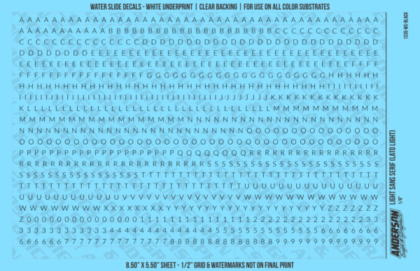 10-178.png ASG Waterslide Decals - Light Sans Serif Lettering Numbers 1/8"