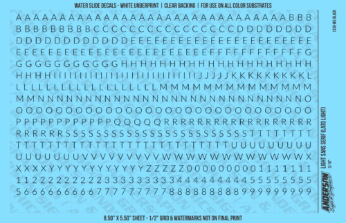 ASG Waterslide Decals - Light Sans Serif Lettering Numbers 3/16"