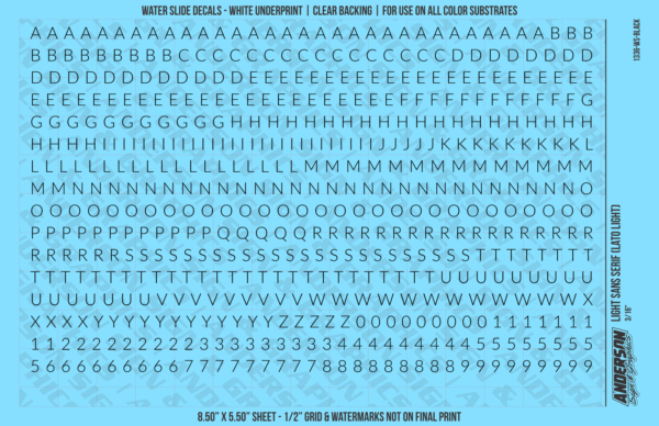 10-181.png ASG Waterslide Decals - Light Sans Serif Lettering Numbers 3/16"