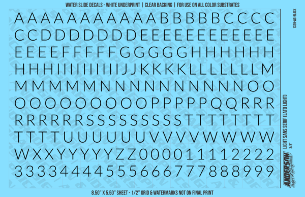 10-182.png ASG Waterslide Decals - Light Sans Serif Lettering Numbers 3/8"