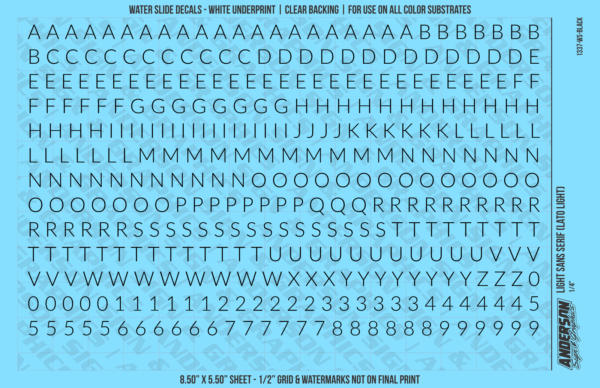10-183.png ASG Waterslide Decals - Light Sans Serif Lettering Numbers 1/4"