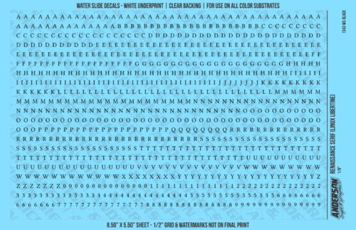 ASG Waterslide Decals - Renaissance Serif Lettering Numbers 1/8"