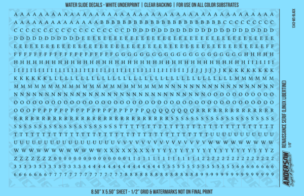 ASG Waterslide Decals - Renaissance Serif Lettering Numbers 1/8"