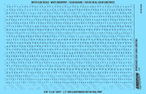 ASG Waterslide Decals - Renaissance Serif Lettering Numbers 3/32"