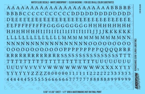 ASG Waterslide Decals - Renaissance Serif Lettering Numbers 1/4"