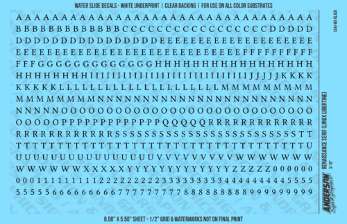 ASG Waterslide Decals - Renaissance Serif Lettering Numbers 3/16"
