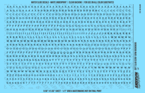 ASG Waterslide Decals - Soft Slab Serif Lettering Numbers 1/8"