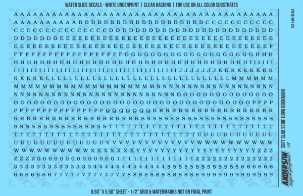ASG Waterslide Decals - Soft Slab Serif Lettering Numbers 1/8"