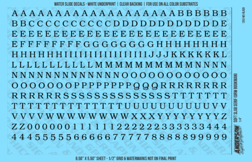 ASG Waterslide Decals - Soft Slab Serif Lettering Numbers 1/4"