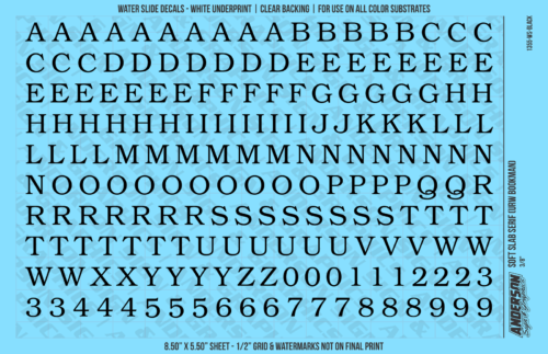 ASG Waterslide Decals - Soft Slab Serif Lettering Numbers 3/8"