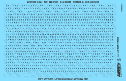 ASG Waterslide Decals - Soft Slab Serif Lettering Numbers 3/32"