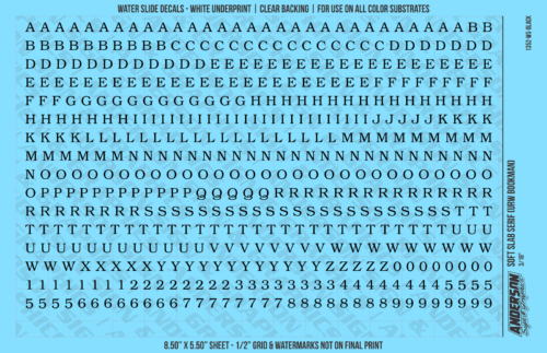 ASG Waterslide Decals - Soft Slab Serif Lettering Numbers 3/16"
