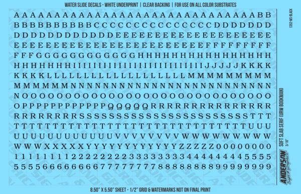 ASG Waterslide Decals - Soft Slab Serif Lettering Numbers 3/16"