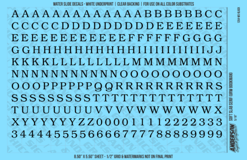 ASG Waterslide Decals - Soft Slab Serif Lettering Numbers 5/16"