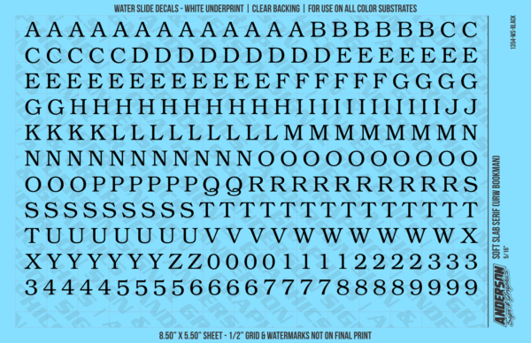 ASG Waterslide Decals - Soft Slab Serif Lettering Numbers 5/16"