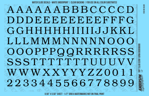 ASG Waterslide Decals - Soft Slab Serif Lettering Numbers 1/2"