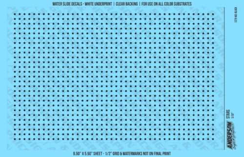 ASG Waterslide Decals - Solid 5-Point Stars Set 3/32"