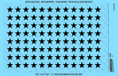 ASG Waterslide Decals - Solid 5-Point Stars Set 1/2"