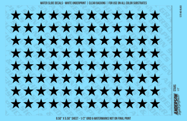 ASG Waterslide Decals - Solid 5-Point Stars Set 1/2"
