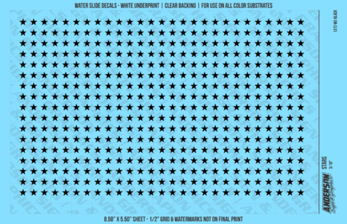 ASG Waterslide Decals - Solid 5-Point Stars Set 3/16"