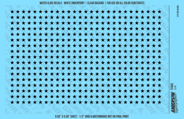 ASG Waterslide Decals - Solid 5-Point Stars Set 3/16"
