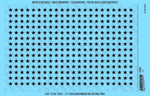 ASG Waterslide Decals - Solid 5-Point Stars Set 1/4"