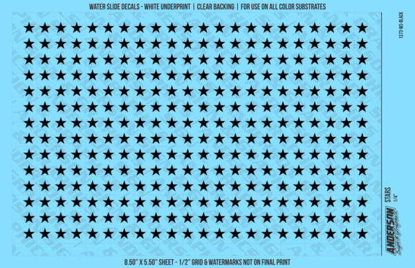 ASG Waterslide Decals - Solid 5-Point Stars Set 1/4"