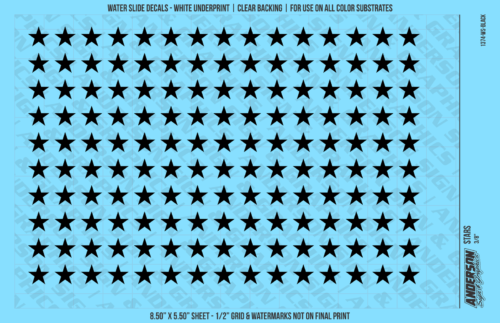 ASG Waterslide Decals - Solid 5-Point Stars Set 3/8"