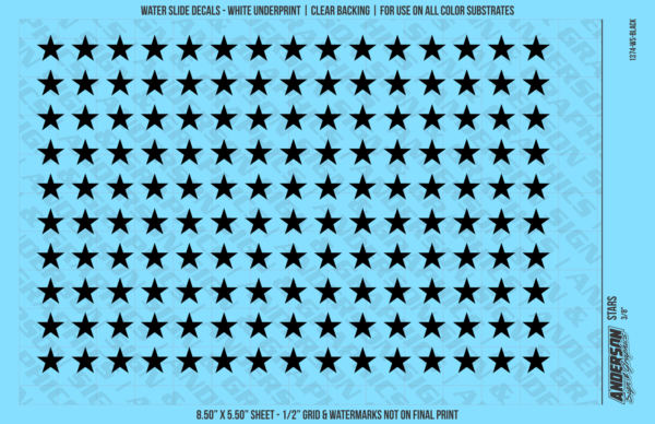 ASG Waterslide Decals - Solid 5-Point Stars Set 3/8"