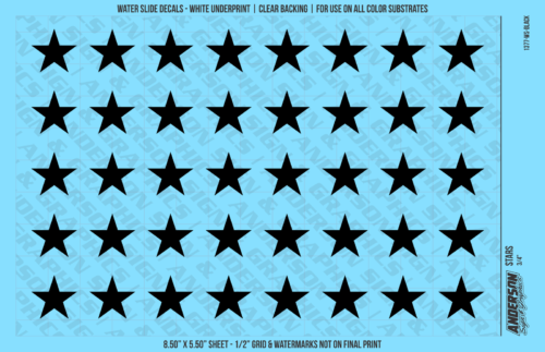 ASG Waterslide Decals - Solid 5-Point Stars Set 3/4"