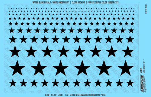 ASG Waterslide Decals - Solid 5-Point Stars Set Large Mixed