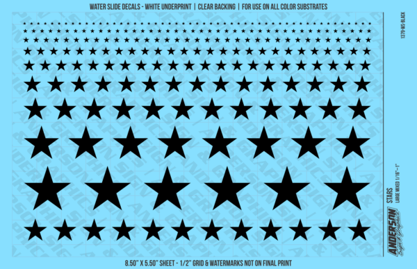 ASG Waterslide Decals - Solid 5-Point Stars Set Large Mixed