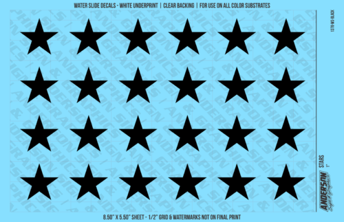 ASG Waterslide Decals - Solid 5-Point Stars Set 1"