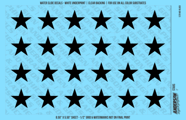 ASG Waterslide Decals - Solid 5-Point Stars Set 1"